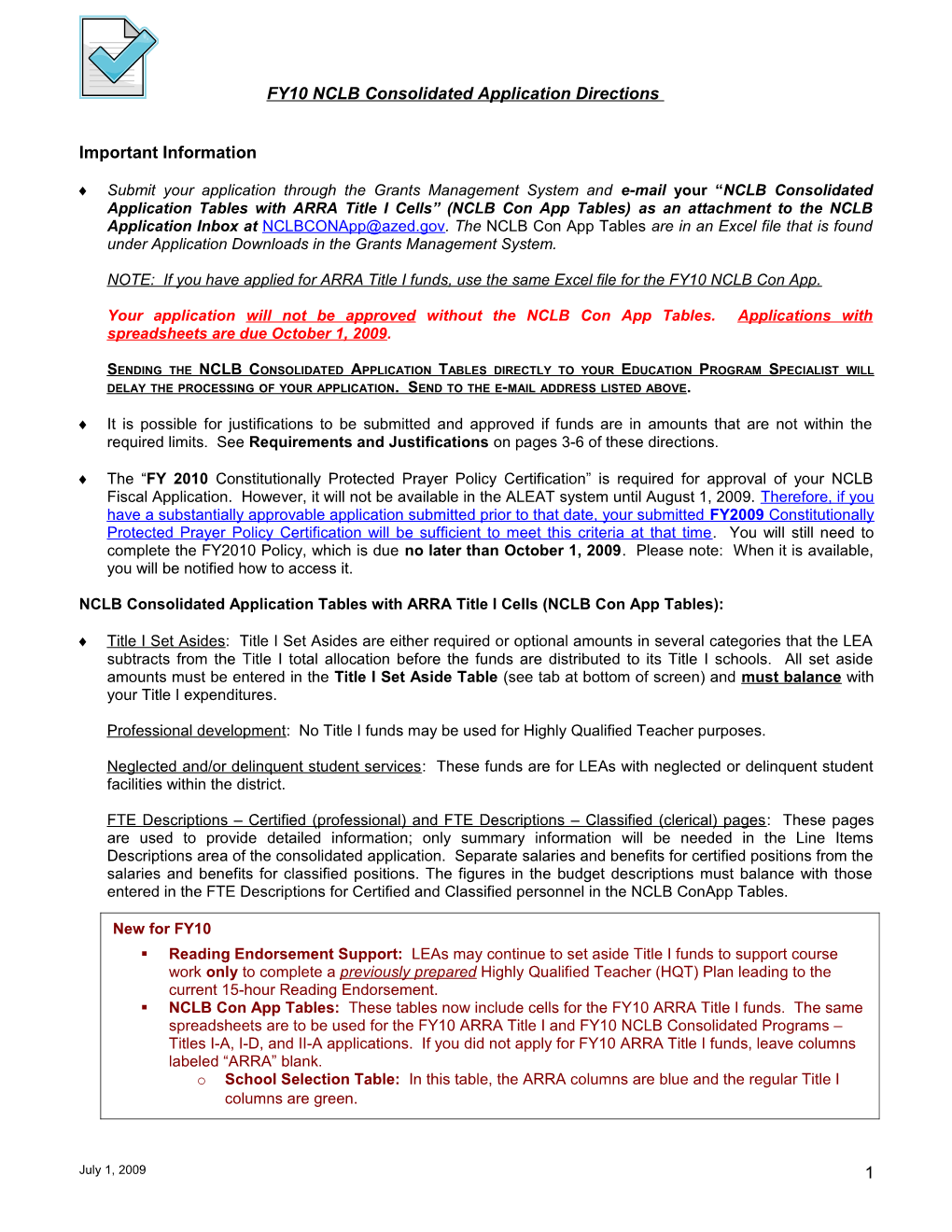 NCLB FY08 Fiscal Application Directions