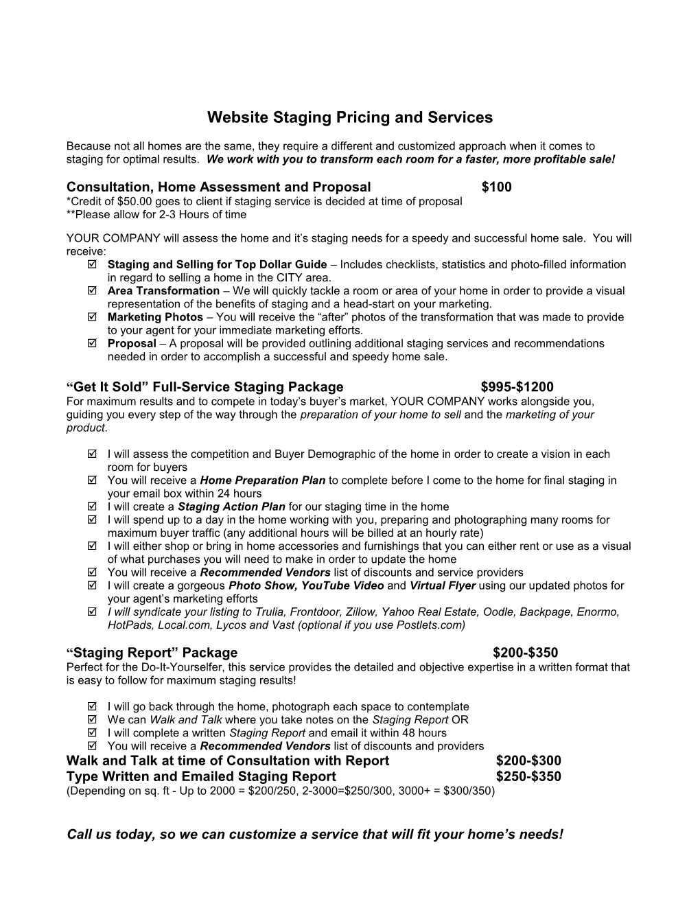 Website Staging Pricing and Services