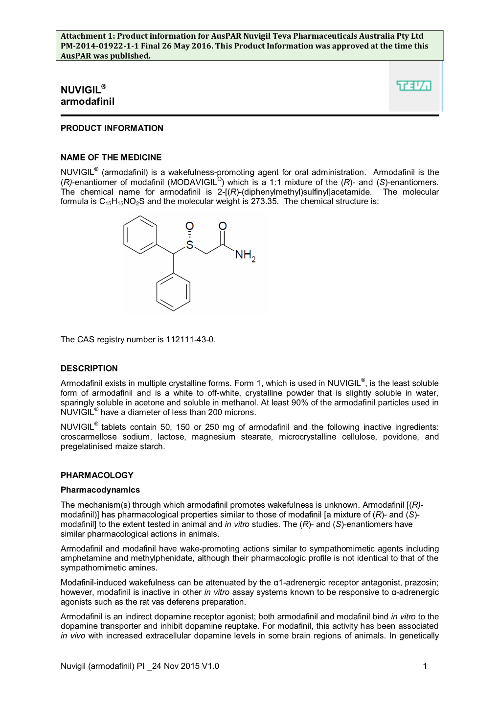 Auspar Attachment 1: Product Information for Nuvigil