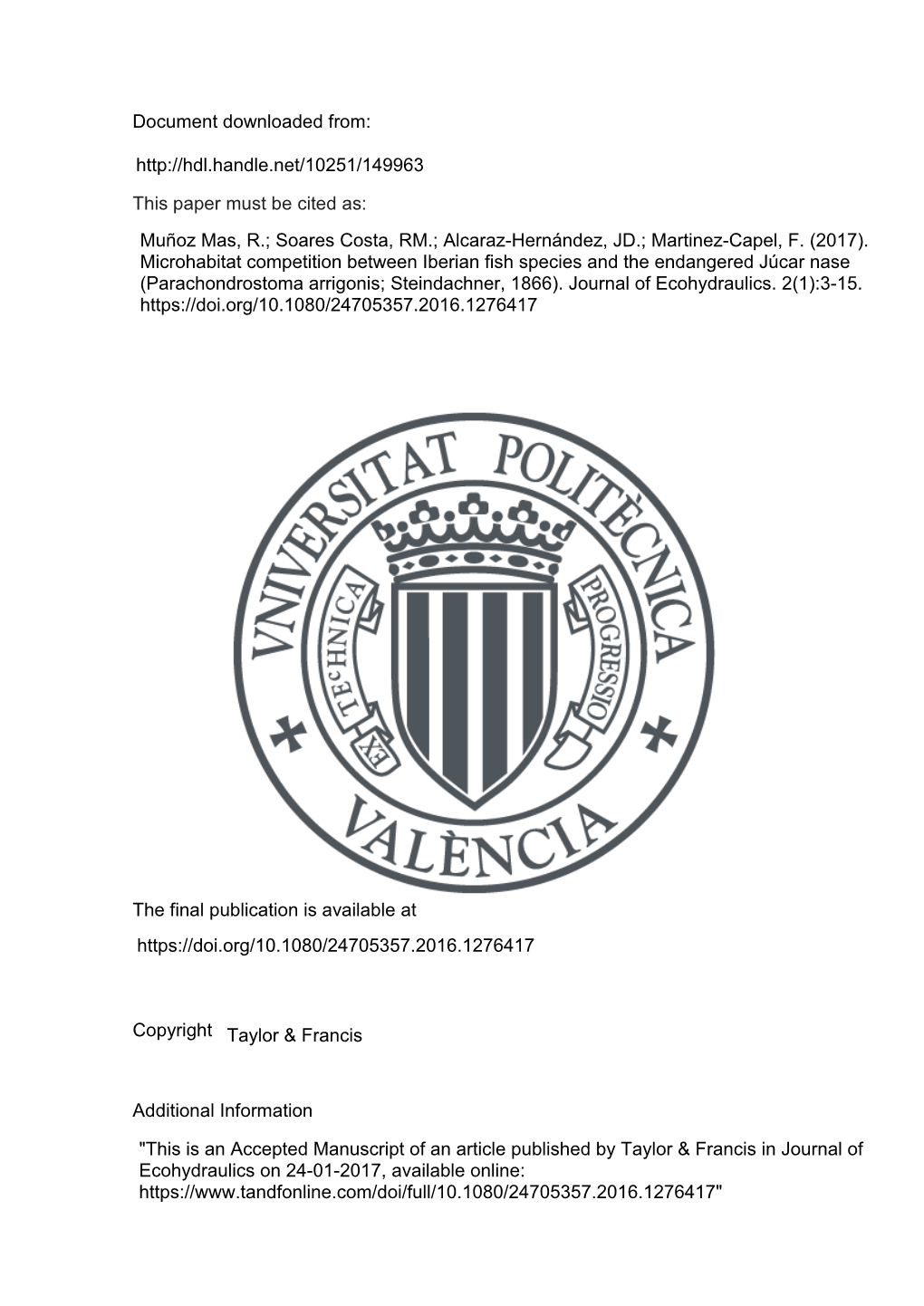 Document Downloaded From: This Paper Must Be Cited As: the Final Publication Is Available at Copyright Additional Information Ht