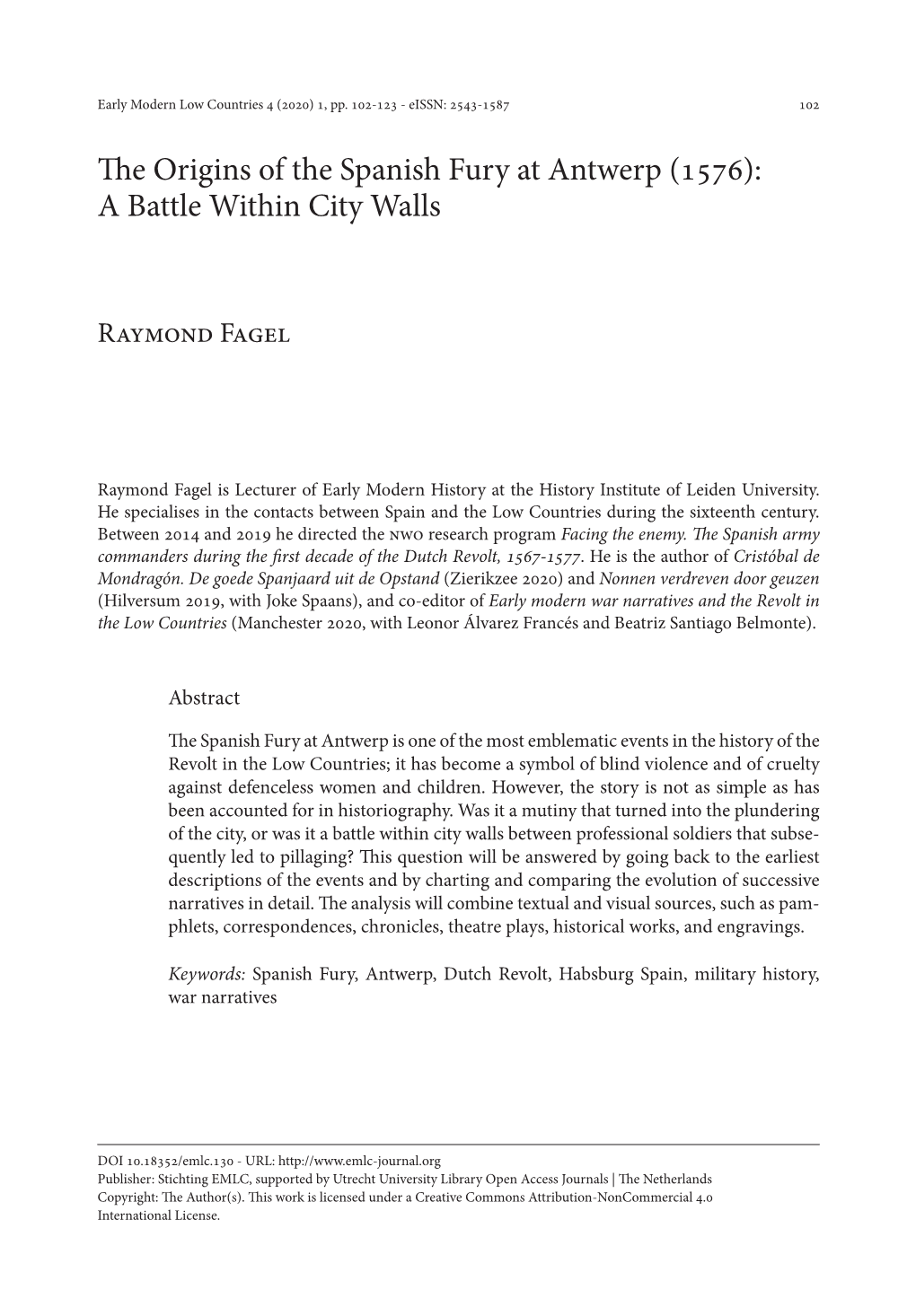 The Origins of the Spanish Fury at Antwerp (1576): a Battle Within City Walls