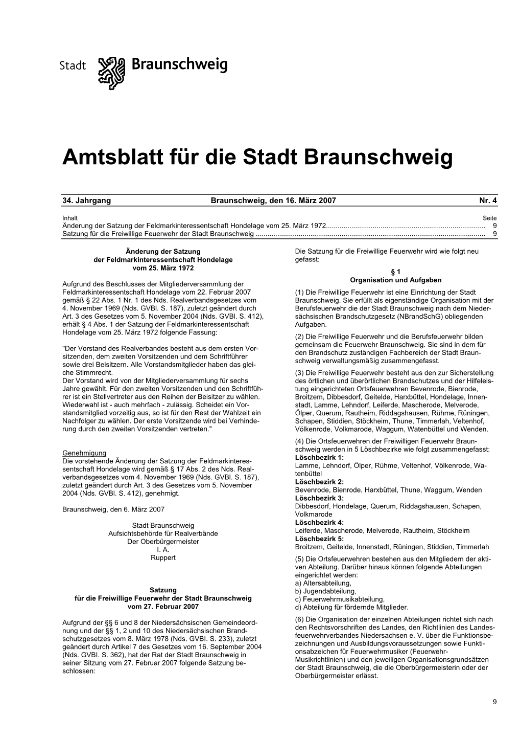 Amtsblatt Für Die Stadt Braunschweig