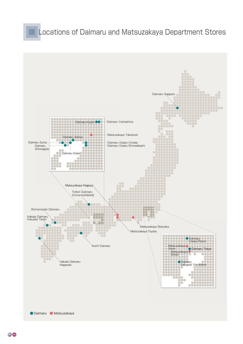 Locations of Daimaru and Matsuzakaya Department Stores