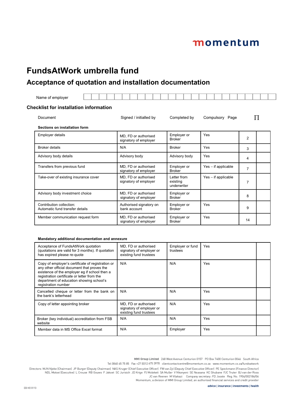 Acceptance of Quotation and Installation Documentation