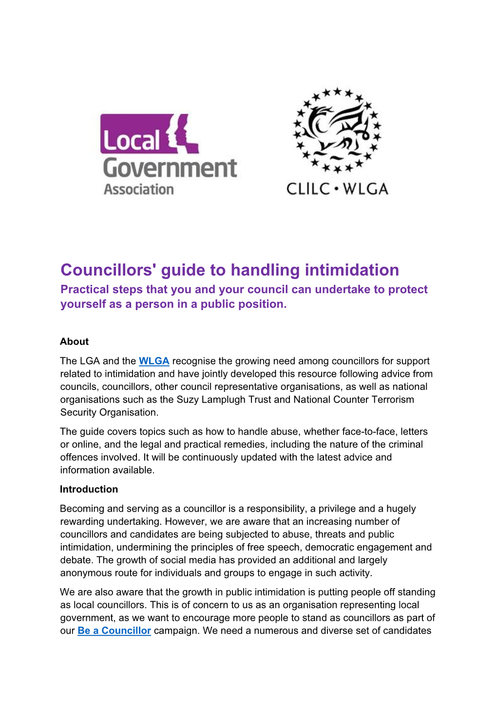 Councillors' Guide to Handling Intimidation Practical Steps That You and Your Council Can Undertake to Protect Yourself As a Person in a Public Position