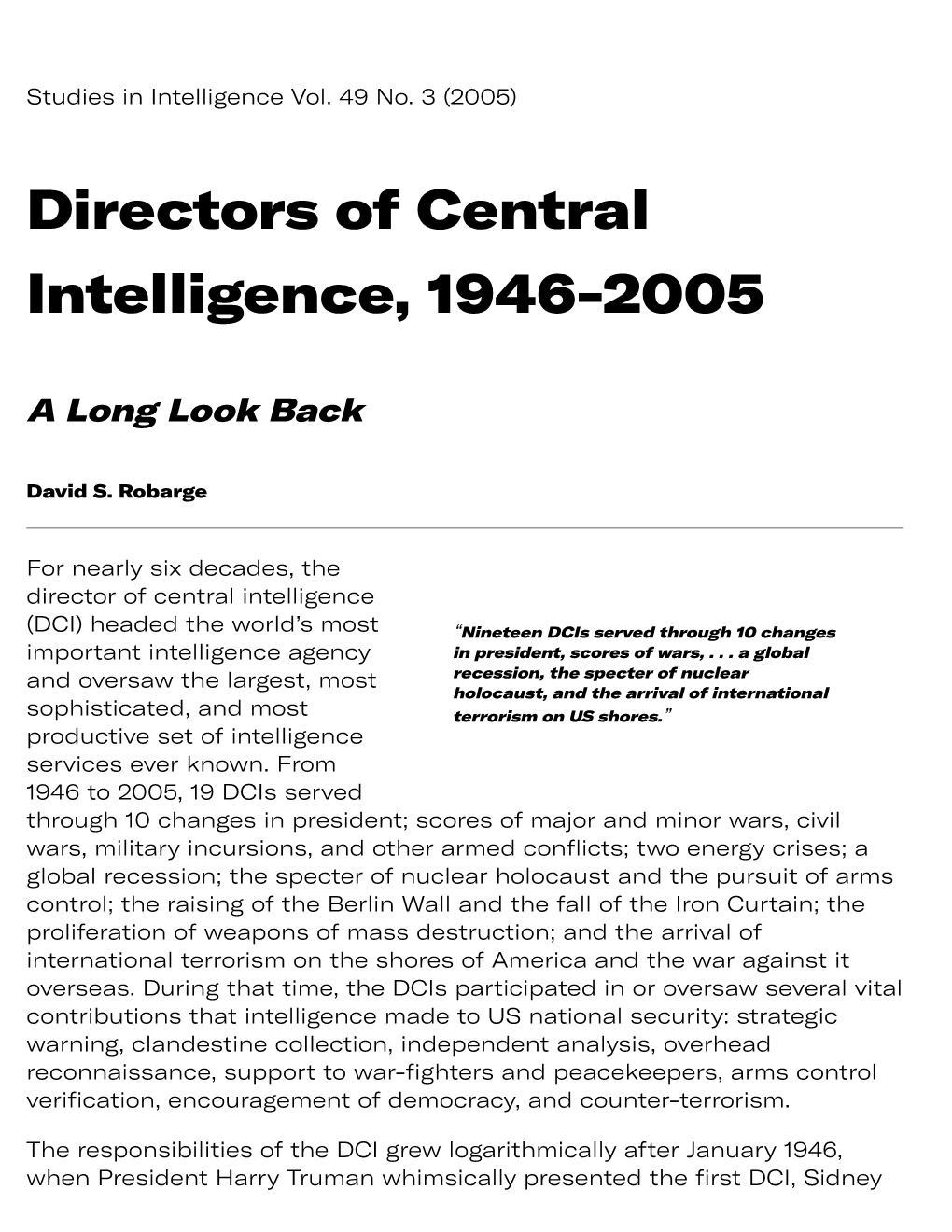 Directors of Central Intelligence, 1946-2005