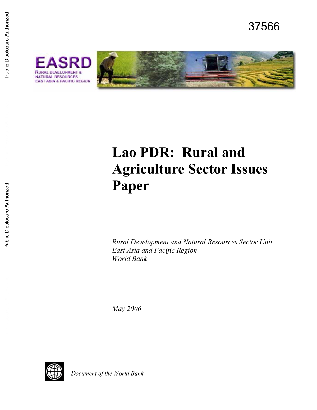 Lao PDR: Rural and Public Disclosure Authorized Agriculture Sector Issues Paper