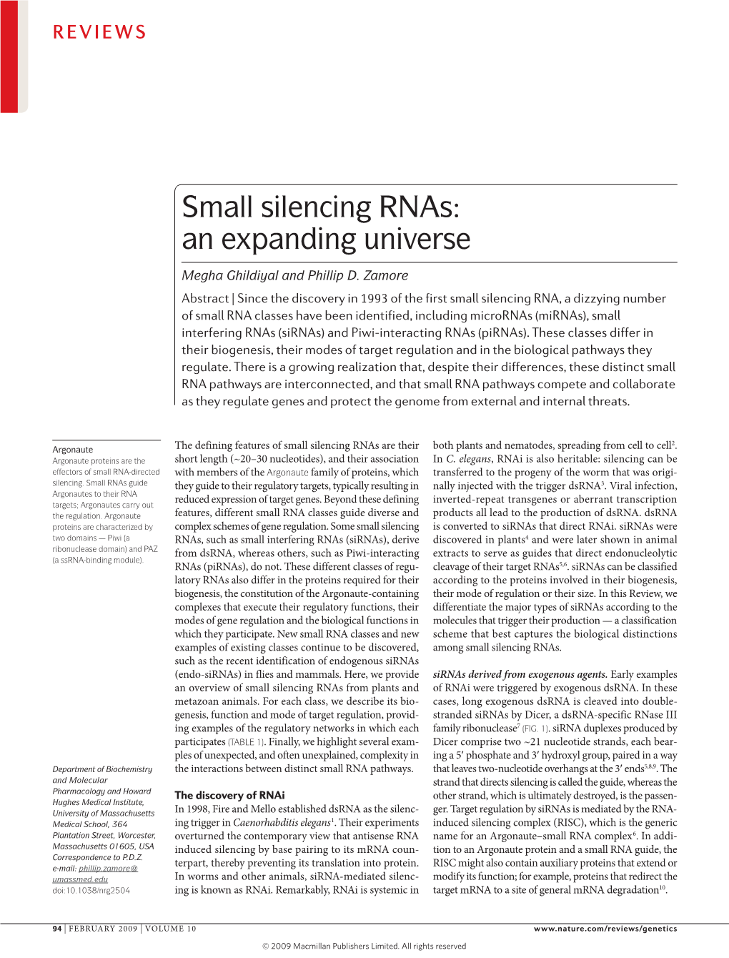 Small Silencing Rnas: an Expanding Universe