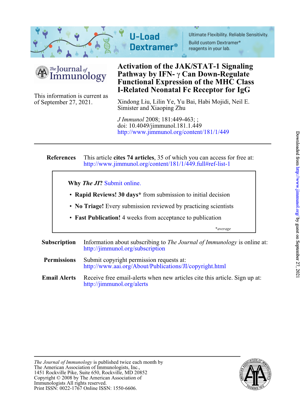 I-Related Neonatal Fc Receptor for Igg Functional Expression of the MHC Class Can Down-Regulate Γ Pathway By