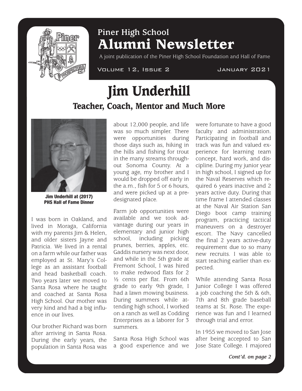 January 2021 Jim Underhill Teacher, Coach, Mentor and Much More