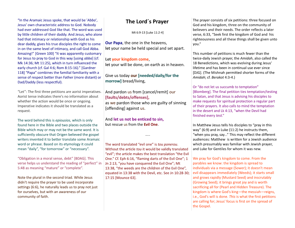 Handout on the Lord's Prayer