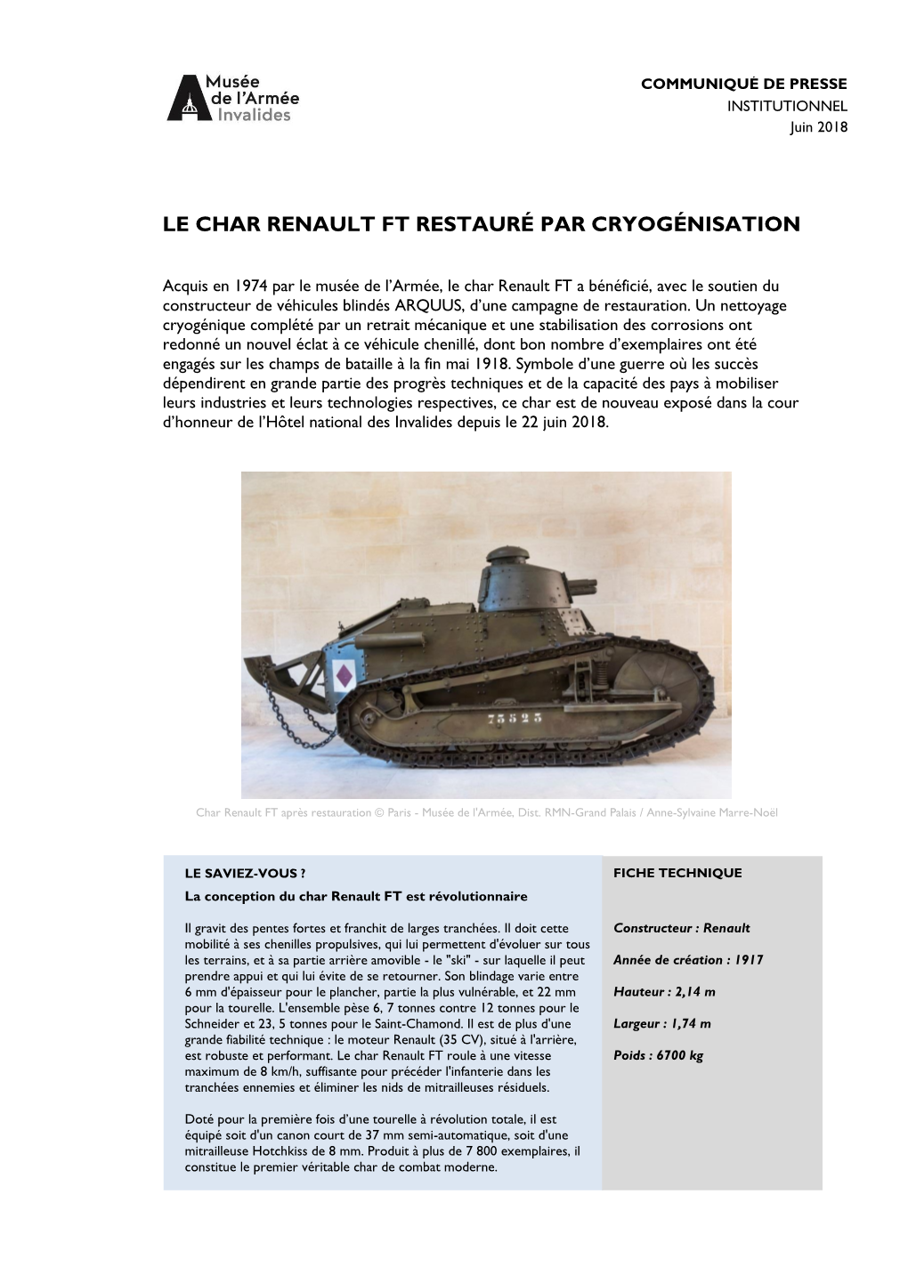 Le Char Renault Ft Restauré Par Cryogénisation