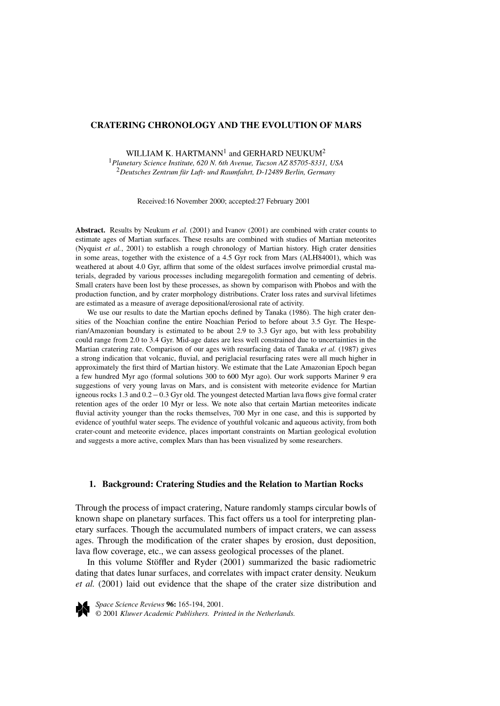 Cratering Chronology and the Evolution of Mars