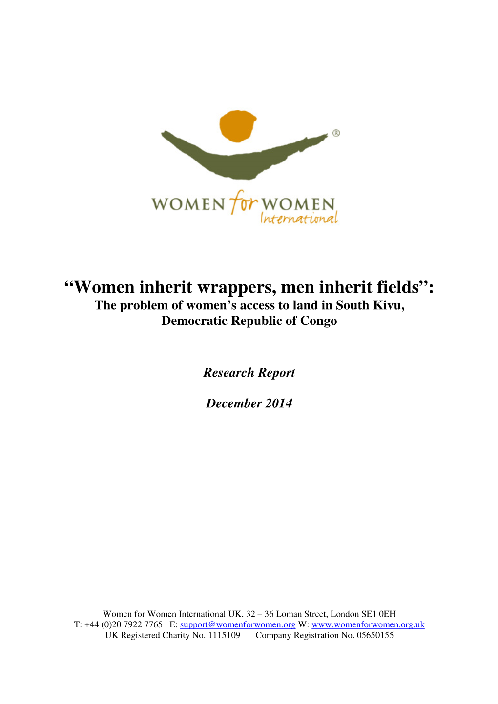 “Women Inherit Wrappers, Men Inherit Fields”: the Problem of Women’S Access to Land in South Kivu, Democratic Republic of Congo