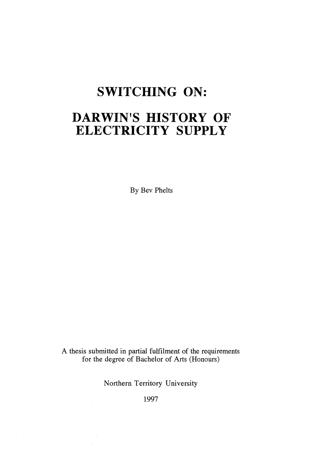Darwin's History of Electricity Supply