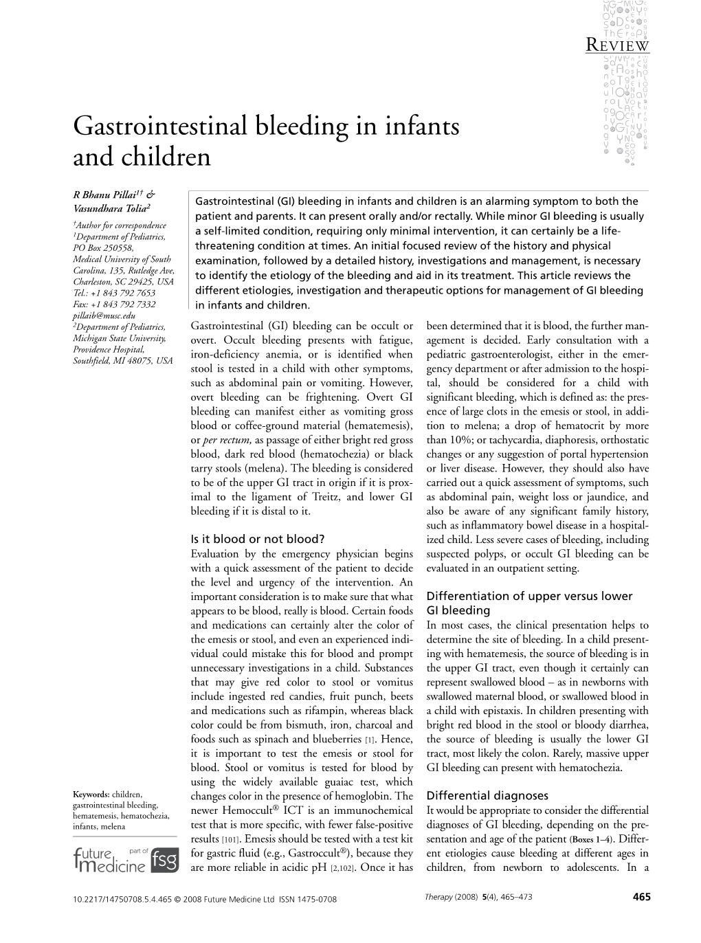 Gastrointestinal Bleeding in Infants and Children