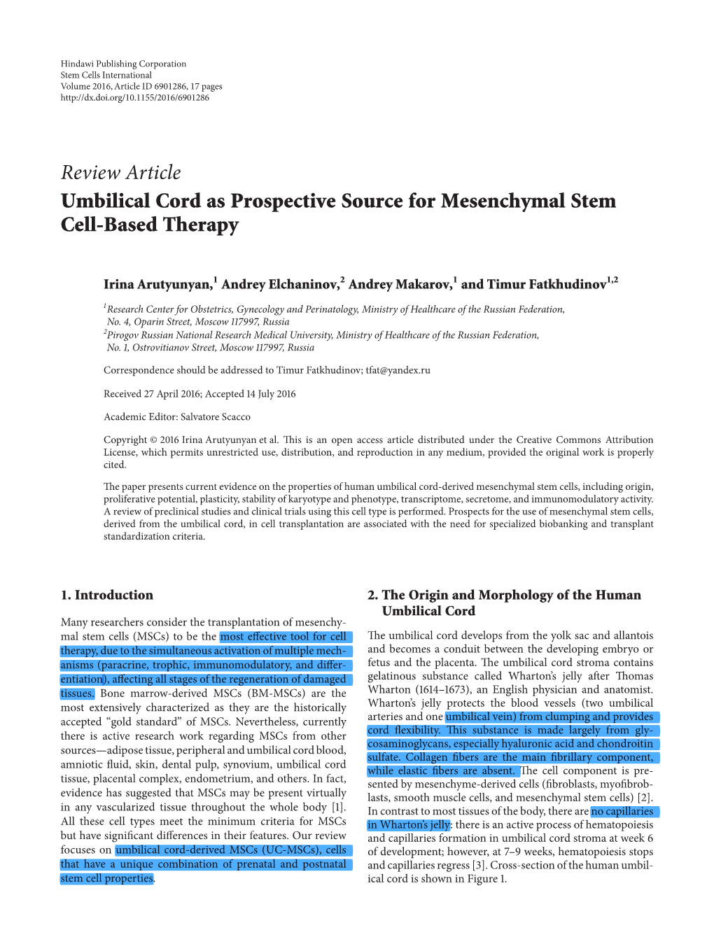 Umbilical Cord Tissue As Source for MSC-Based Therapy