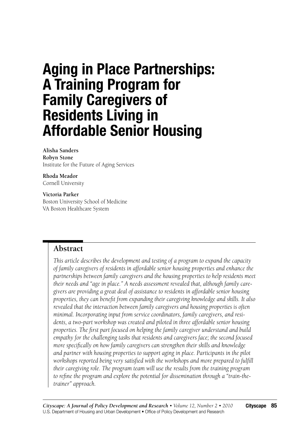 Aging in Place Partnerships: a Training Program for Family Caregivers of Residents Living in Affordable Senior Housing