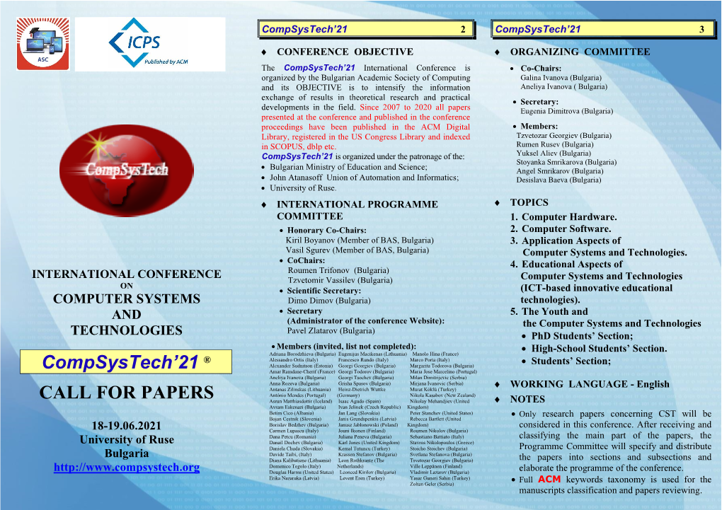 Compsystech'21 ® CALL for PAPERS