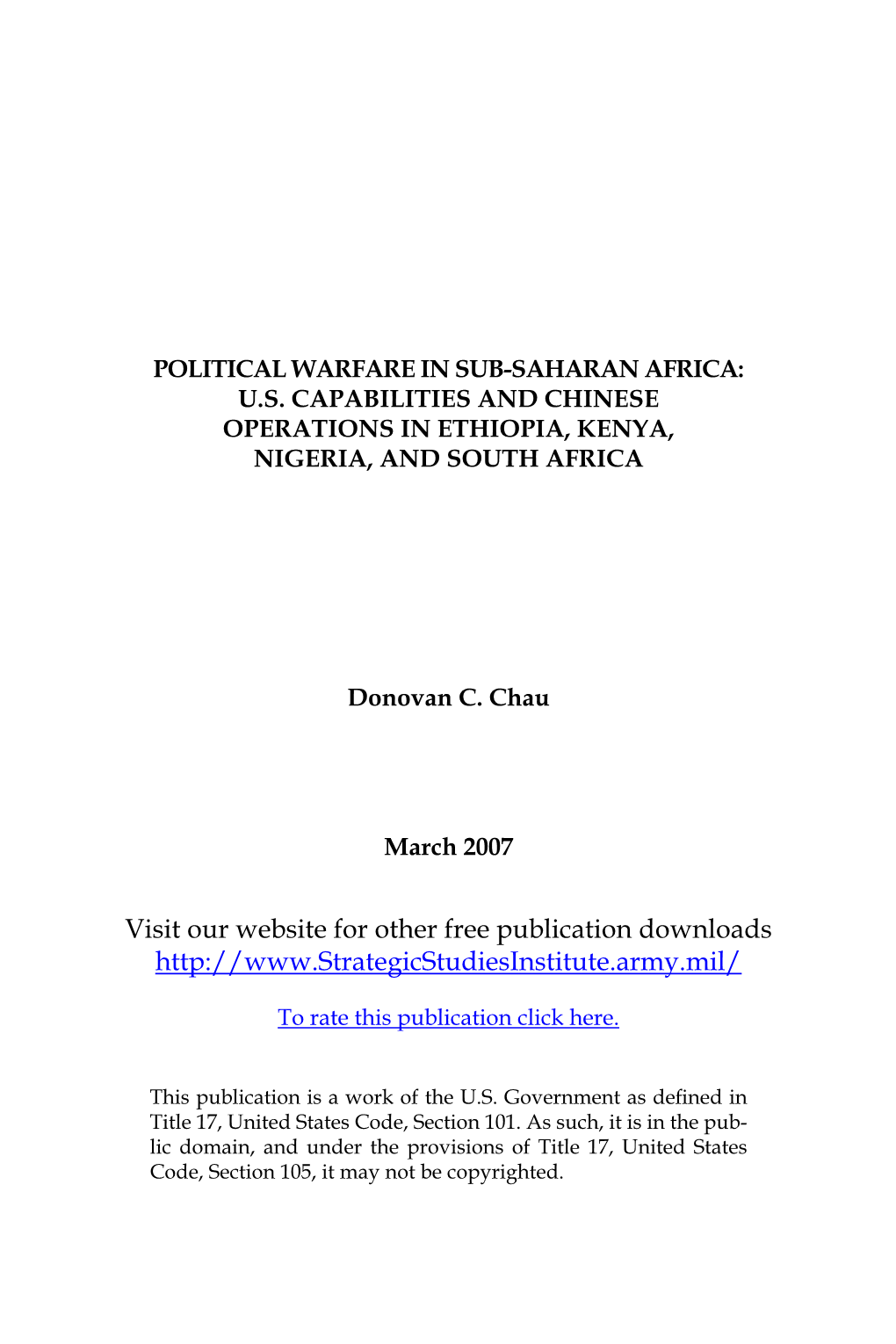 Political Warfare in Sub-Saharan Africa: U.S