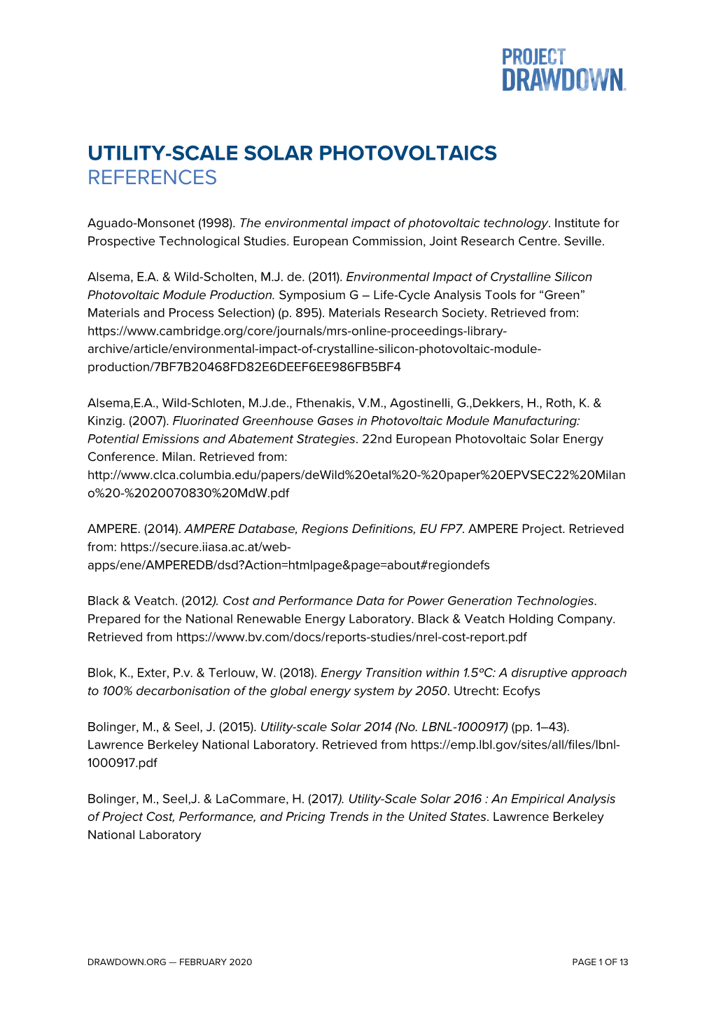 Utility-Scale Solar Photovoltaics References