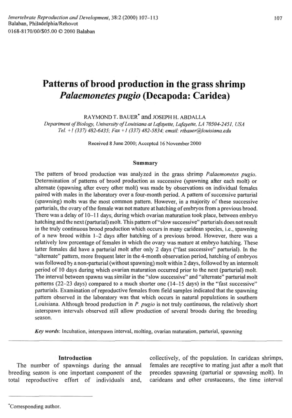 Patterns of Brood Production in the Grass Shrimp Palaemonetespugio (Decapoda: Caridea)