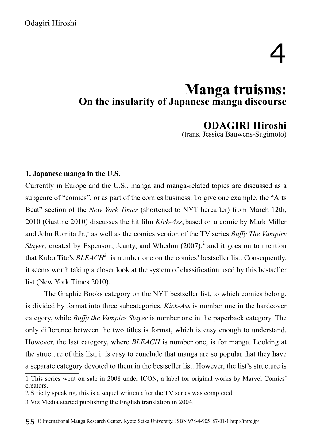 Manga Truisms: on the Insularity of Japanese Manga Discourse