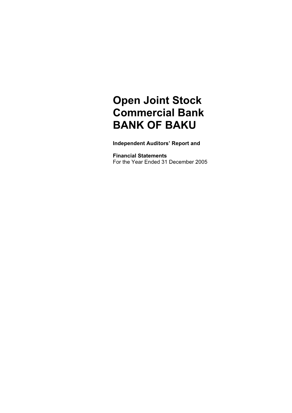 Open Joint Stock Commercial Bank BANK of BAKU