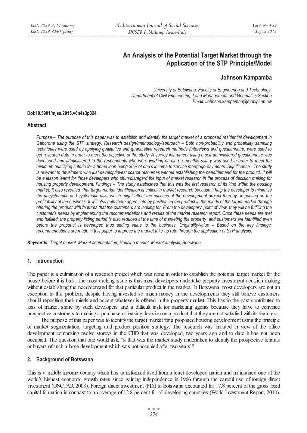 An Analysis of the Potential Target Market Through the Application of the STP Principle/Model