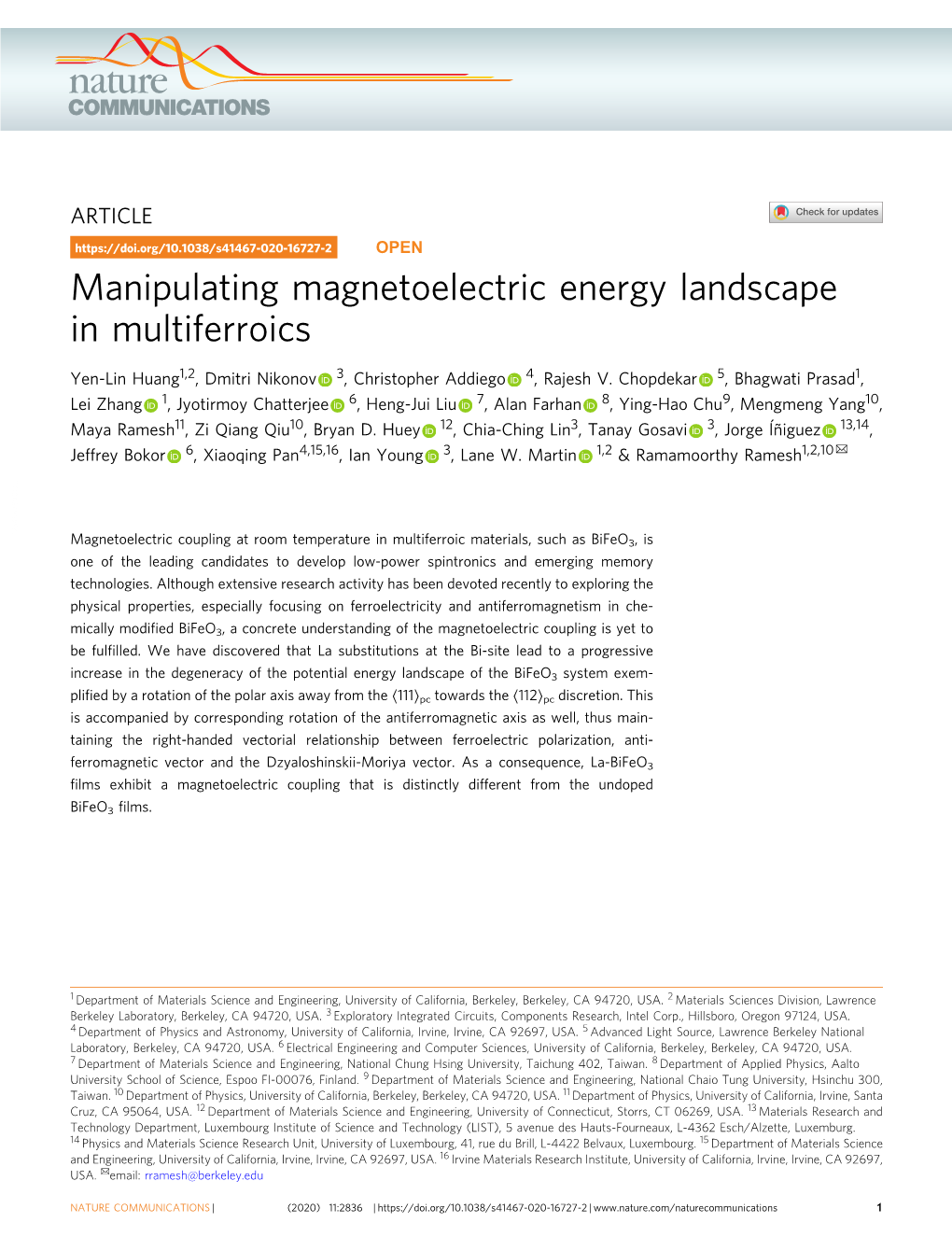Manipulating Magnetoelectric Energy Landscape in Multiferroics