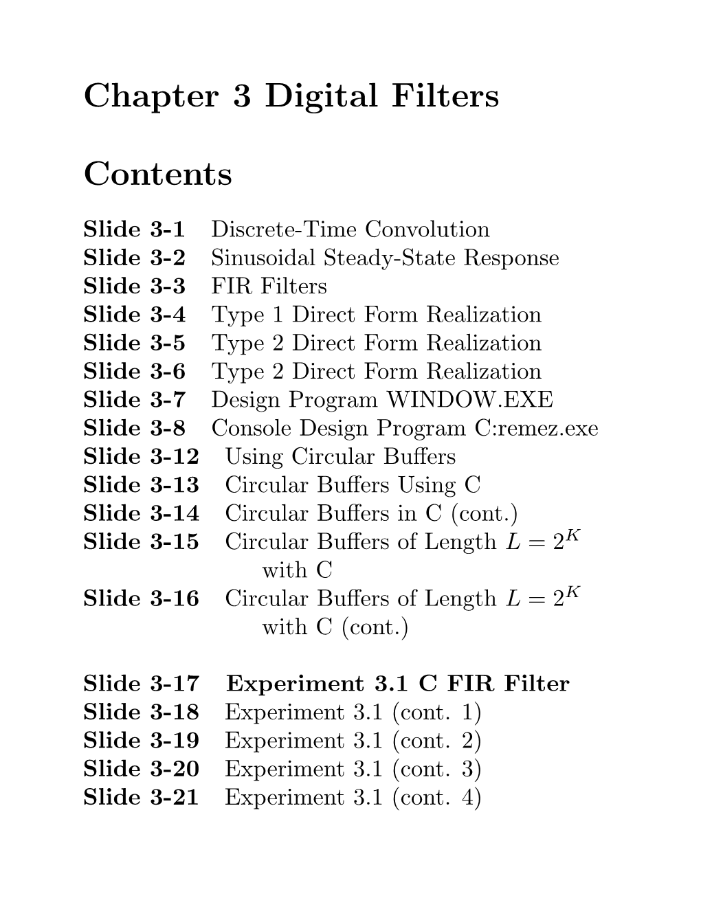 Chapter 3 Digital Filters Contents