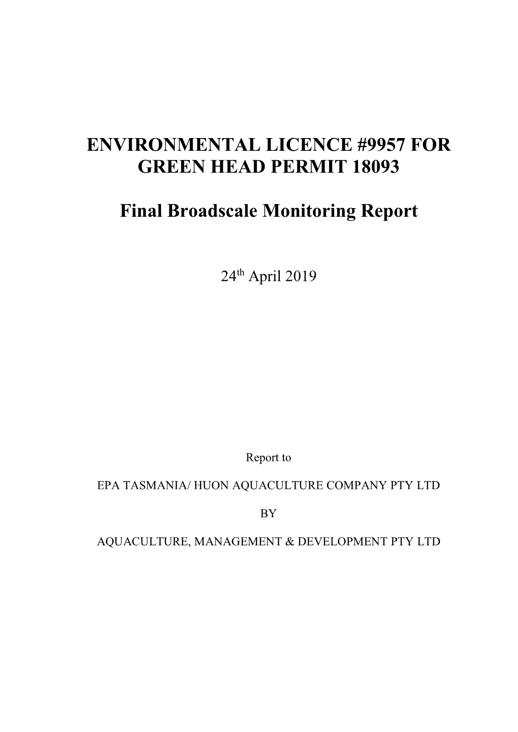 Norfolk Bay Final Environmental Monitoring Report