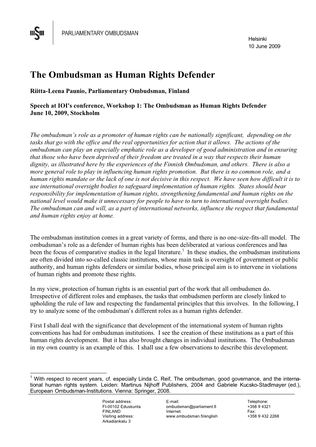 The Ombudsman As Human Rights Defender