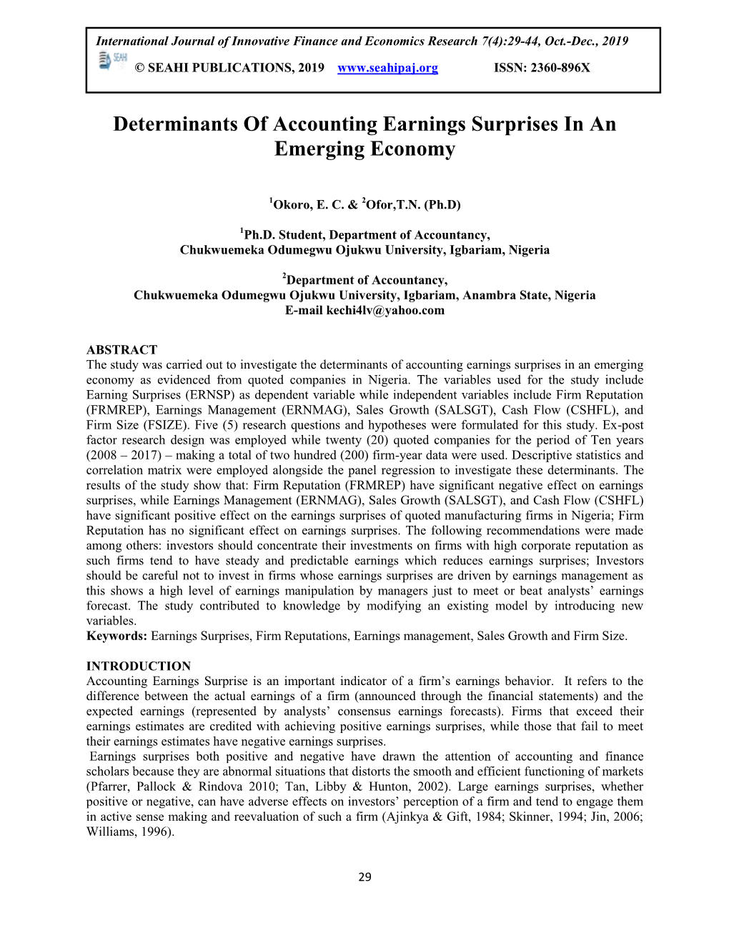 Determinants of Accounting Earnings Surprises in an Emerging Economy