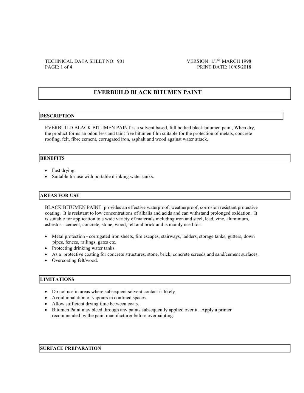 Technical Data Sheet No: 901 Version: 1/1St March 1998