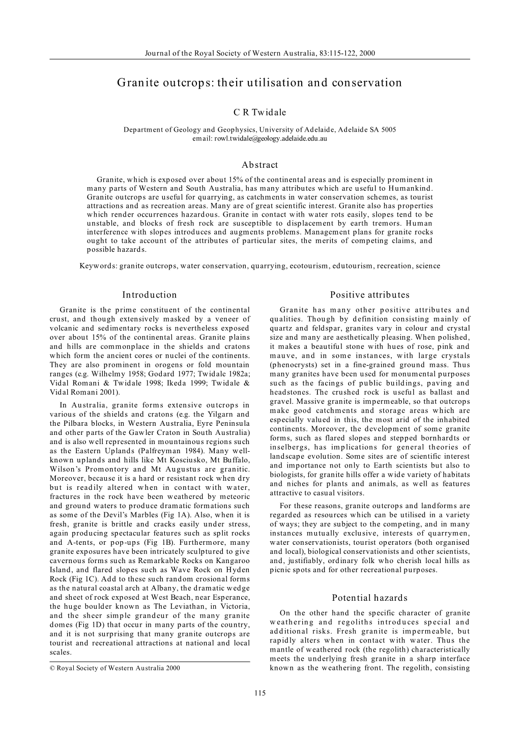 Granite Outcrops: Their Utilisation and Conservation