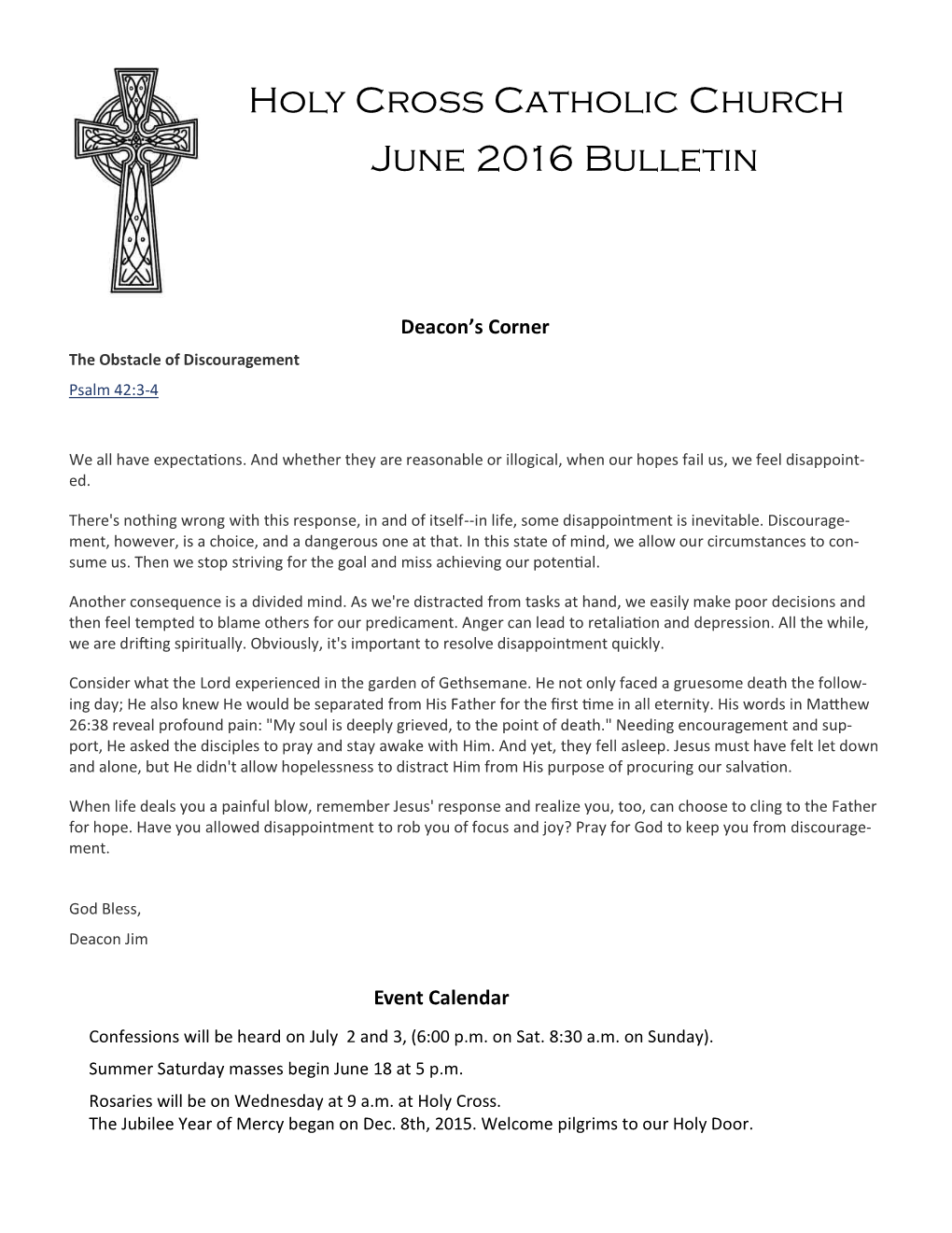 Holy Cross Catholic Church June 2016 Bulletin