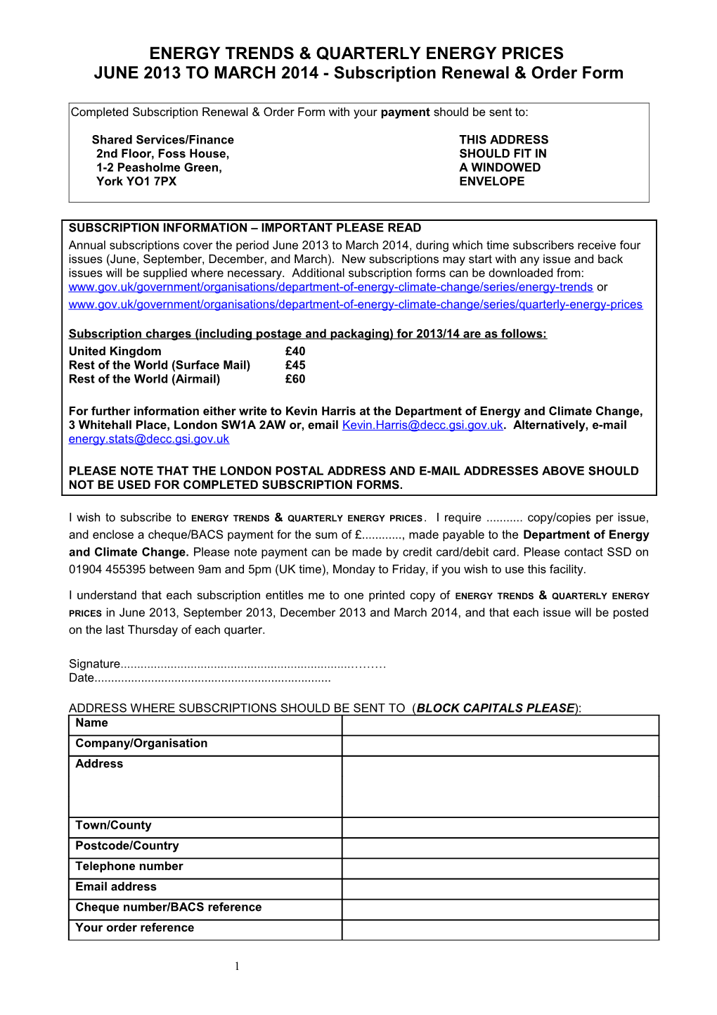 Energy Trends & Quarterly Energy Prices