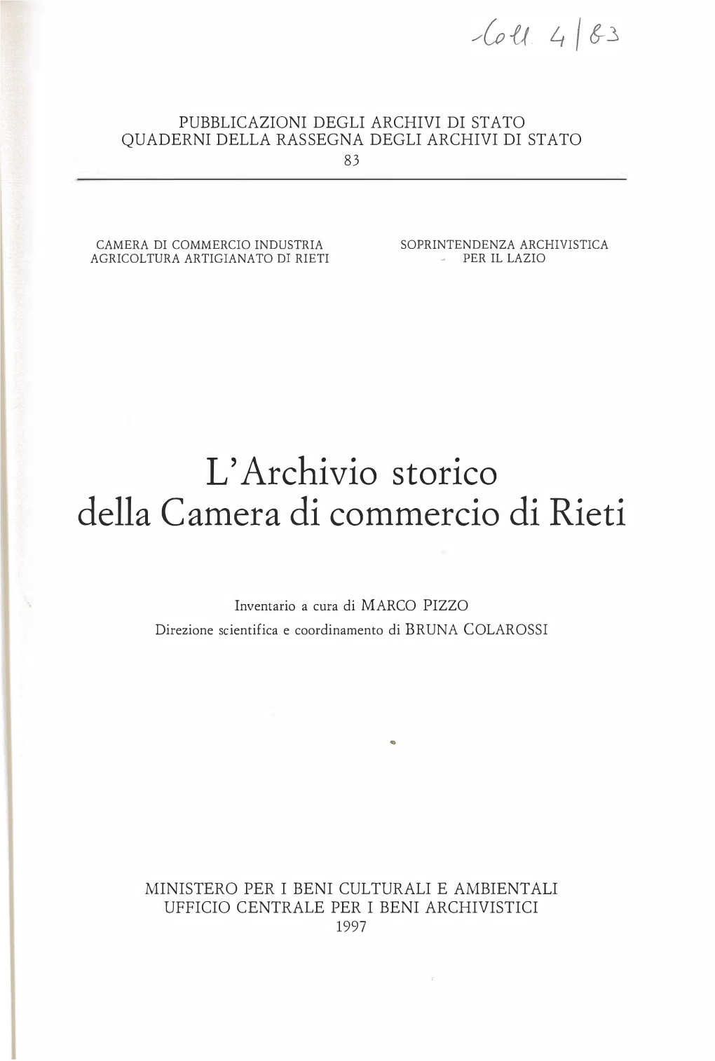 L'archivio Storico Della Camera Di Commercio Di Rieti