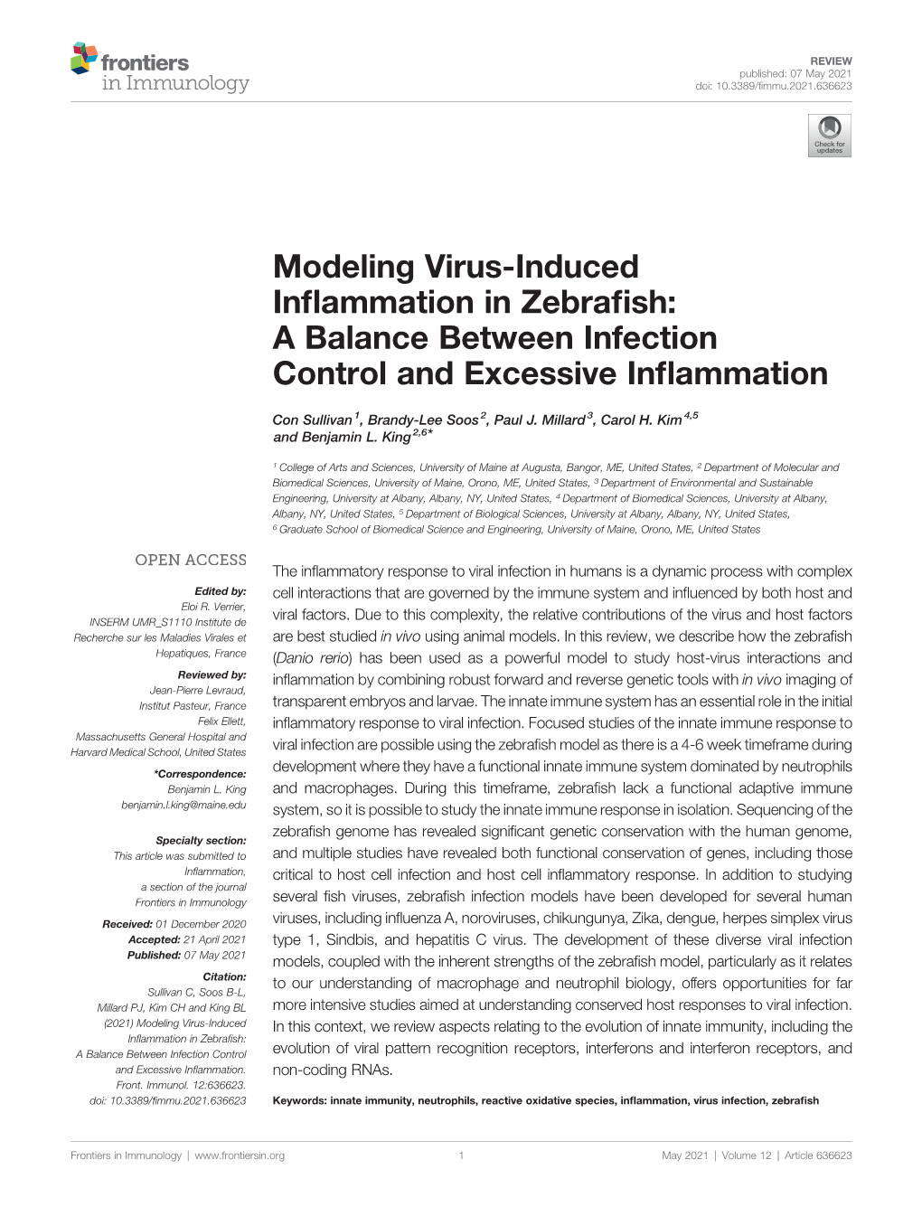 Modeling Virus-Induced Inflammation in Zebrafish