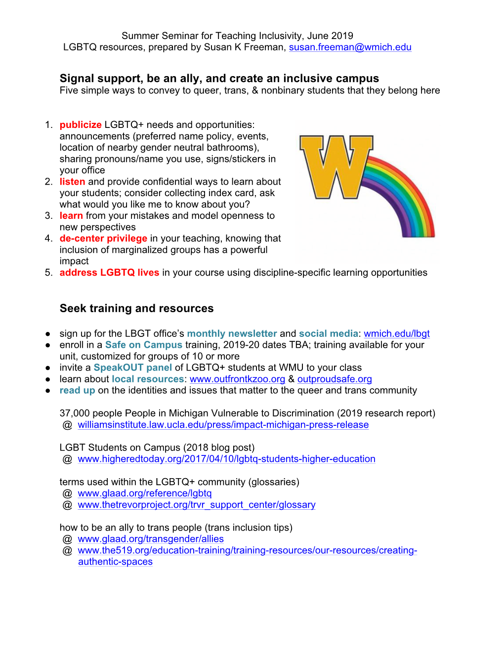 LGBTQ Resources, Prepared by Susan K Freeman, Susan.Freeman@Wmich.Edu