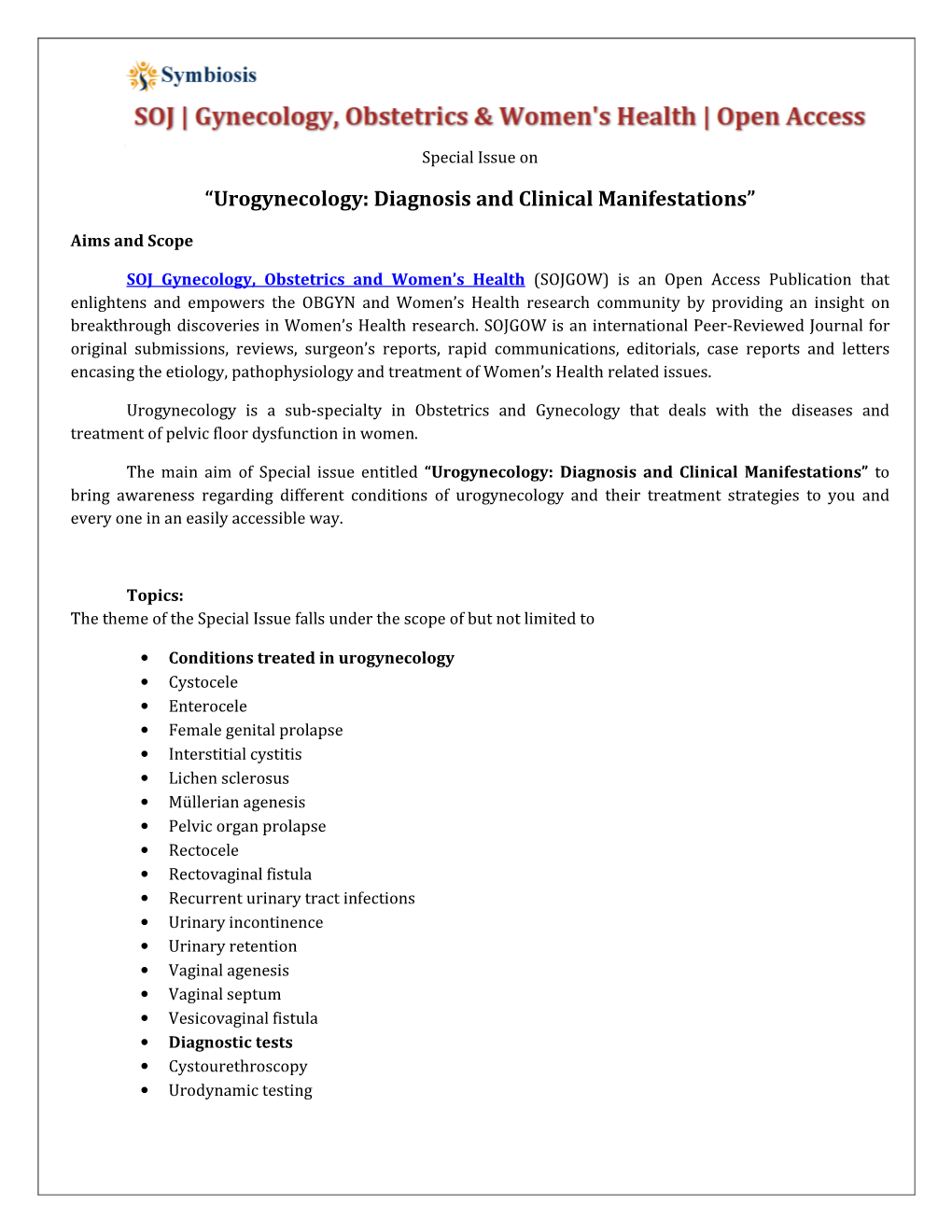 “Urogynecology: Diagnosis and Clinical Manifestations”