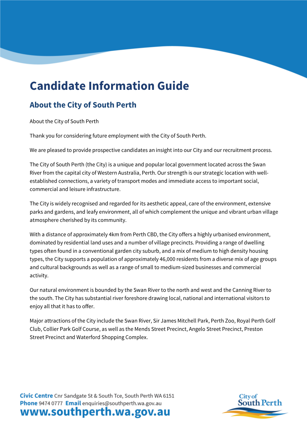 Candidate Information Guide About the City of South Perth