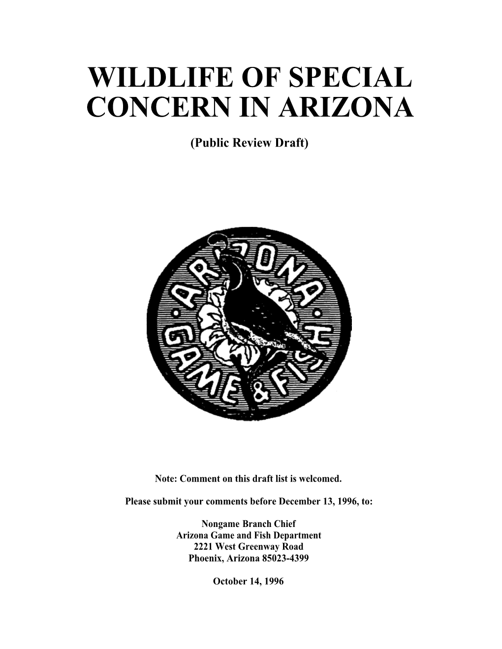 Wildlife of Special Concern in Arizona