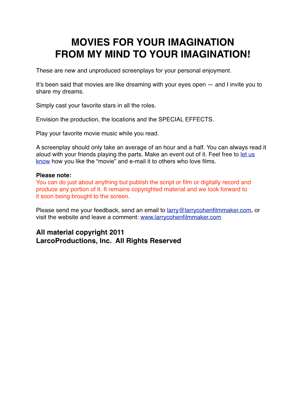 Movies for Your Imagination from My Mind to Your Imagination!