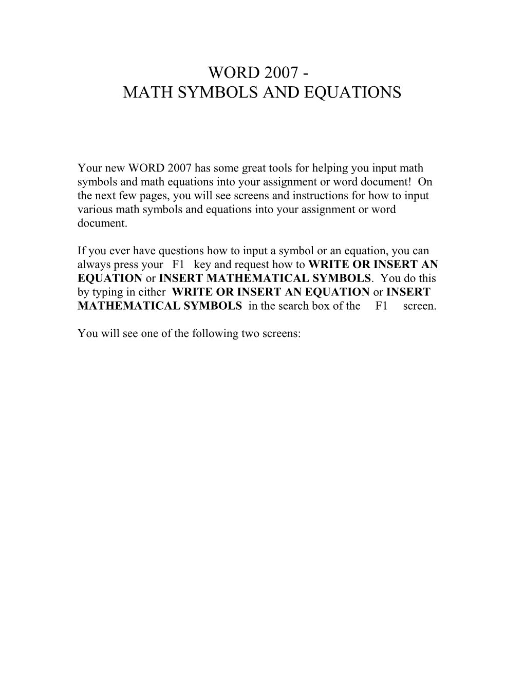 Math Symbols and Equations