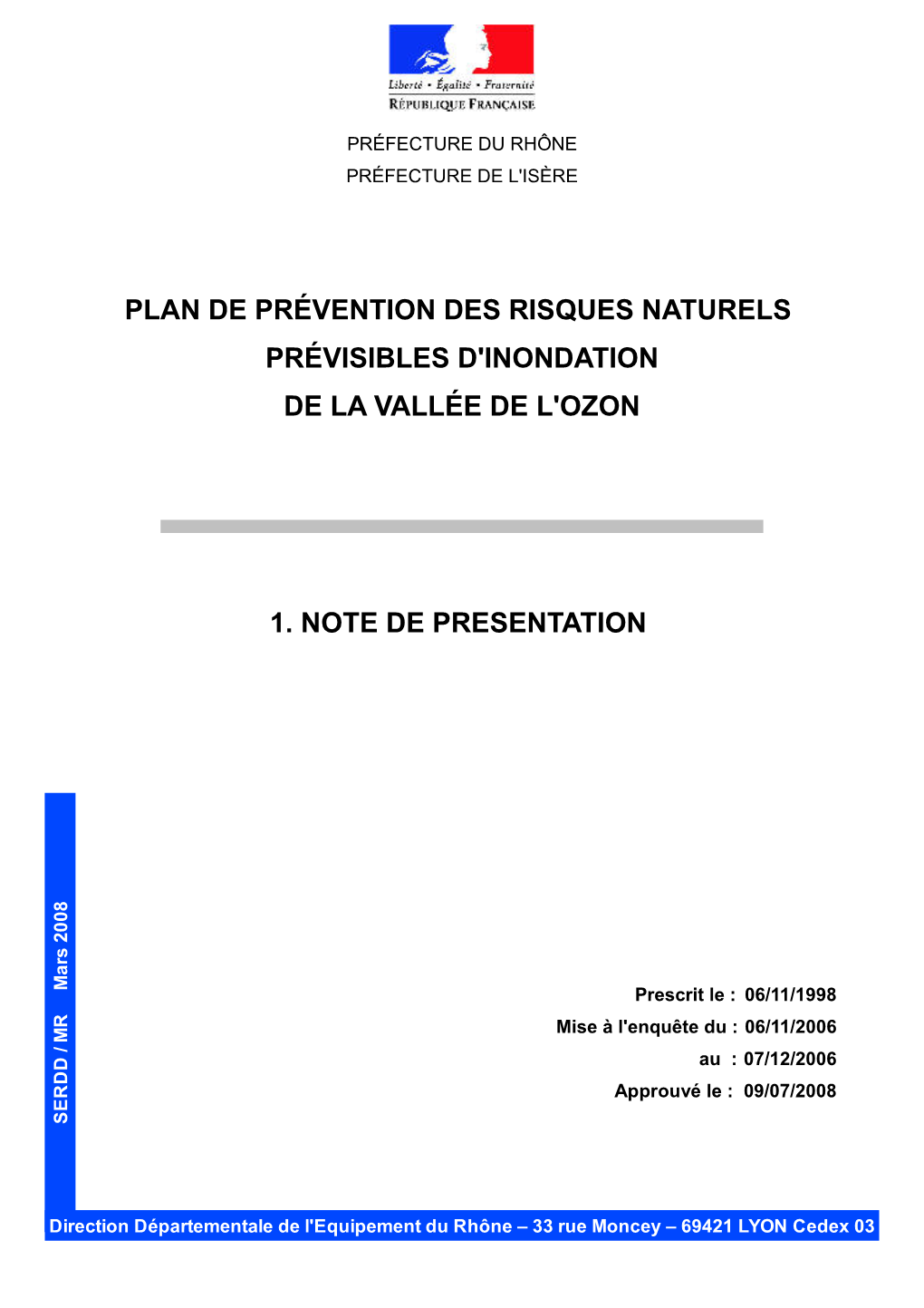 Plan De Prévention Des Risques Naturels Prévisibles D'inondation De La Vallée De L'ozon 1. Note De Presentation