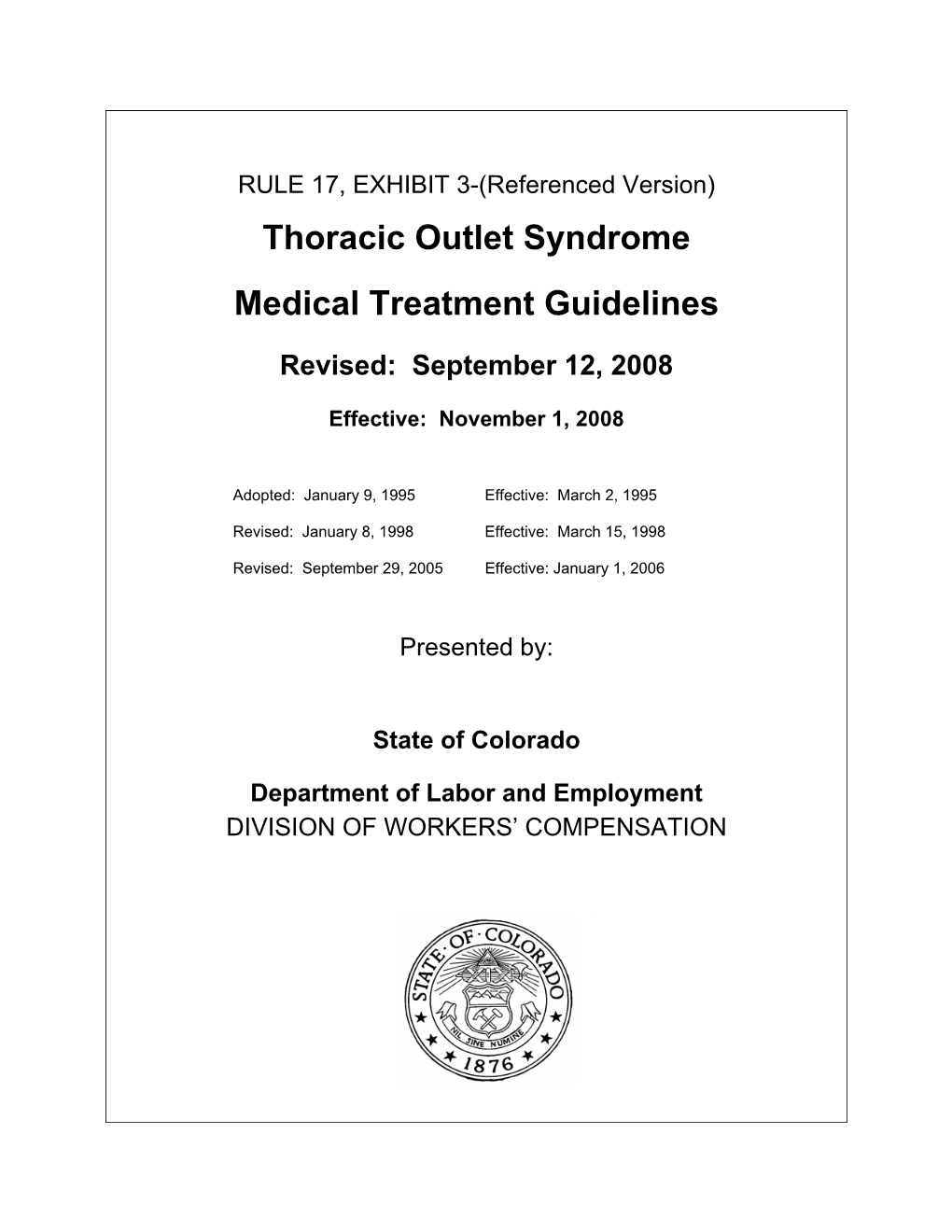 Thoracic Outlet Syndrome Medical Treatment Guidelines