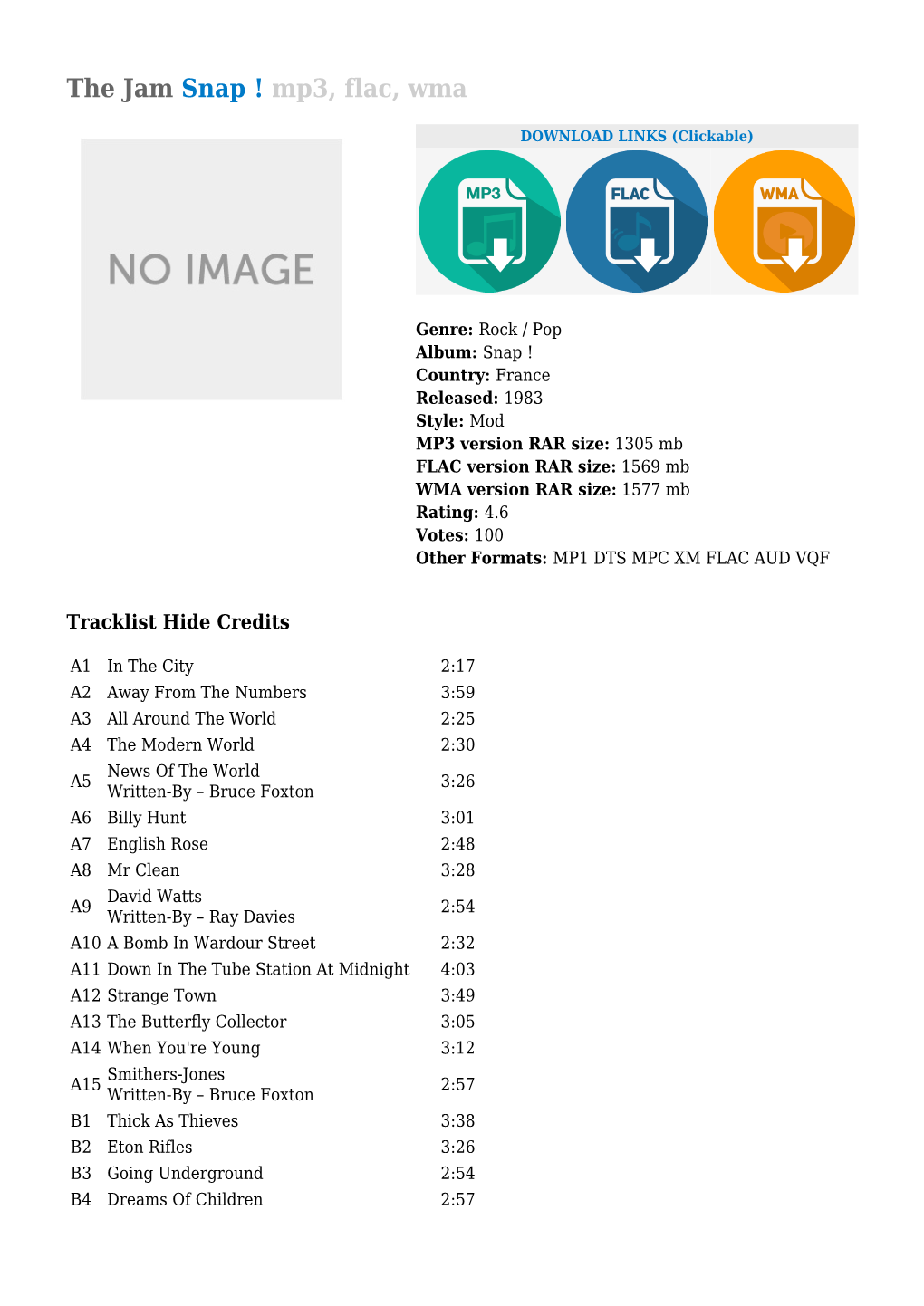 The Jam Snap ! Mp3, Flac, Wma