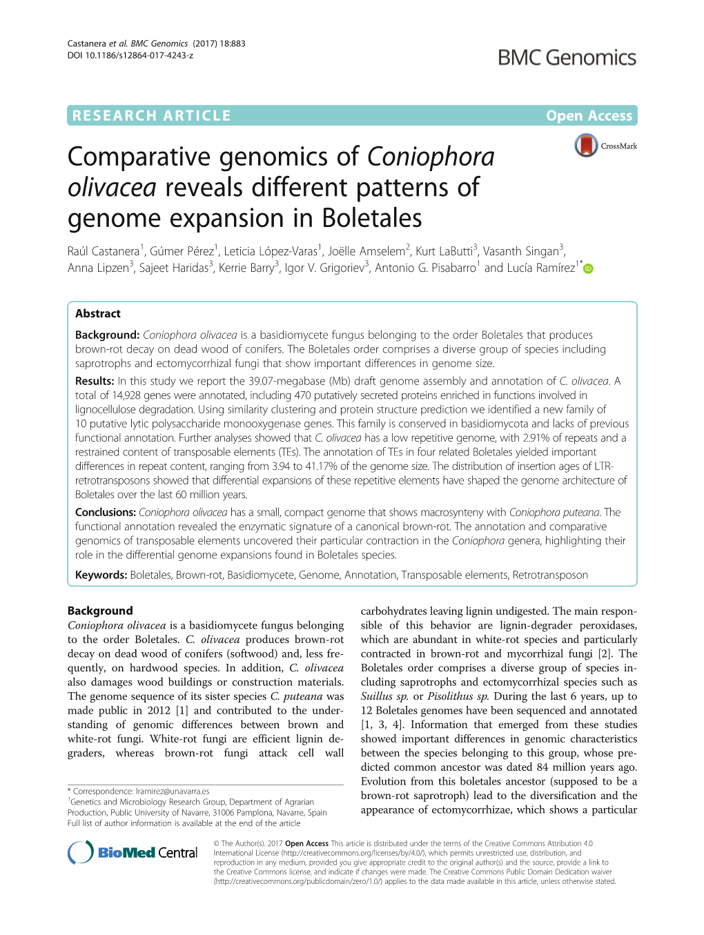 Comparative Genomics of Coniophora Olivacea Reveals Different Patterns of Genome Expansion in Boletales